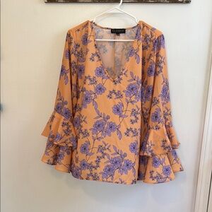 Eloquii Purple and Blue Bell Sleeve Blouse